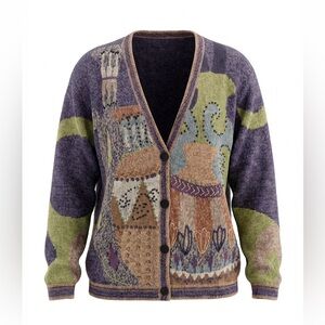 SIGRID OLSEN WOMENS CARDIGAN PURPLE GREEN SIZE L